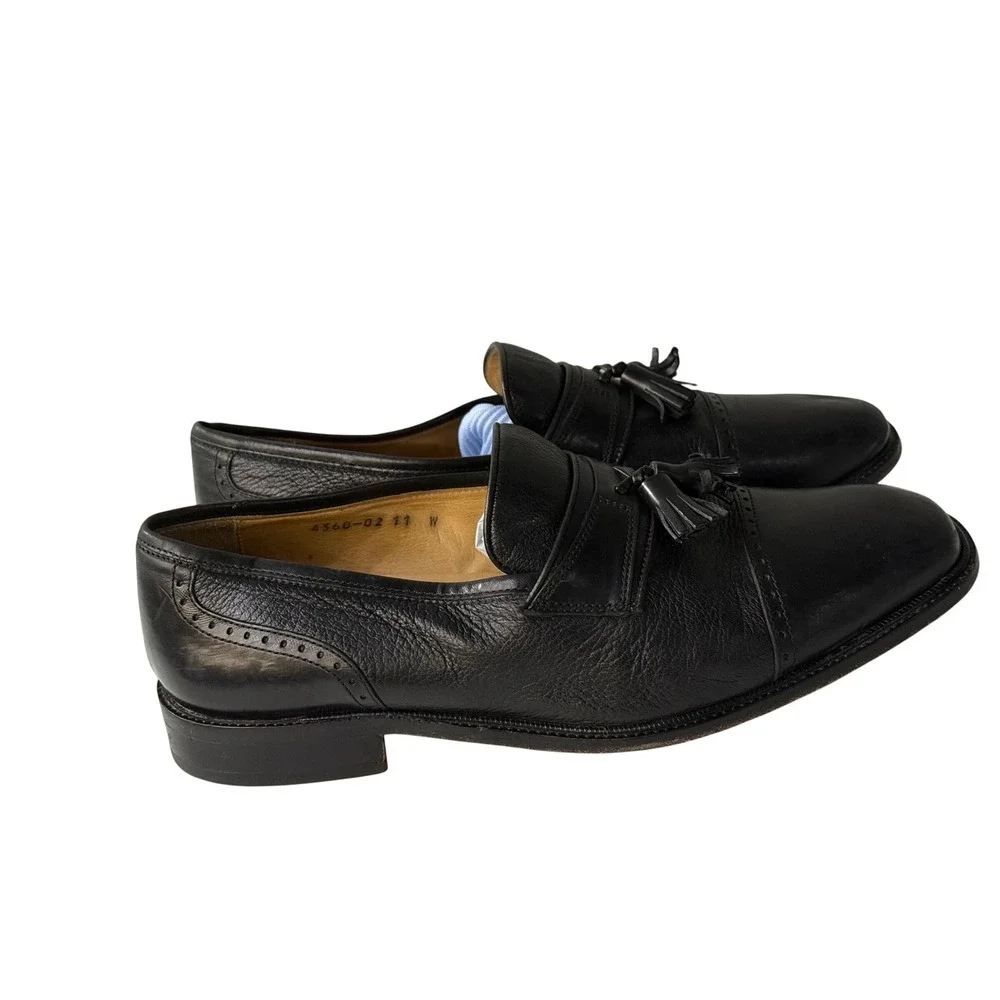 Pronto Uomo Firenze Mens Black Leather Tassel Loafers Made in Italy Size 11 W